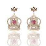 Crown 3D Diamond Earrings with Ruby