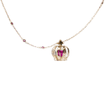 Crown 3D Gold Necklace with Colored Stones