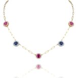 Classic Diamond Necklace with Colored Stones