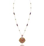 Classic Pink Sapphire Necklace with Precious Stones