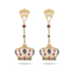 Crown Gold Earrings with Precious Colors