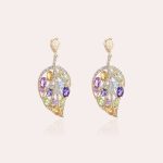 Leaves Diamond Earrings with Precious Colors