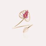 Leaves Gold Bracelet Heart with Colored Stones