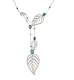 Leaves Diamond Necklace with Emerald and Sapphire