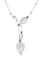 Leaves Diamond Necklace with Emerald and Sapphire
