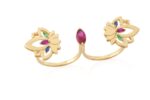 Lotus Gold Ring with Colored Stones