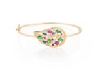 Leaves Gold Bracelet with Colored Stones