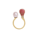 Light Diamond Ring with Ruby and Pearl