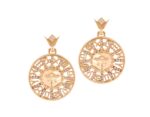Zodiac Sun Face Diamond Earrings with Brown Diamond