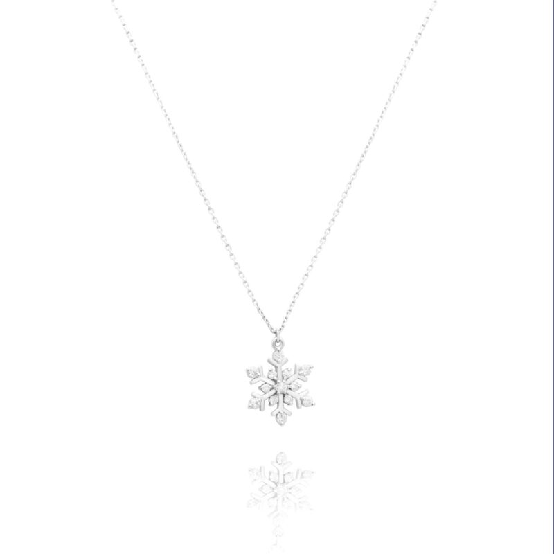 Snowflake Diamond Necklace in 18kt white gold with brilliant-cut diamond – festive holiday jewelry