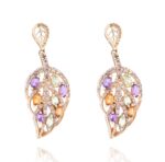 Leaves Diamond Earrings with Precious Colors