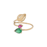 Leaves Gold Ring with Colored Stones