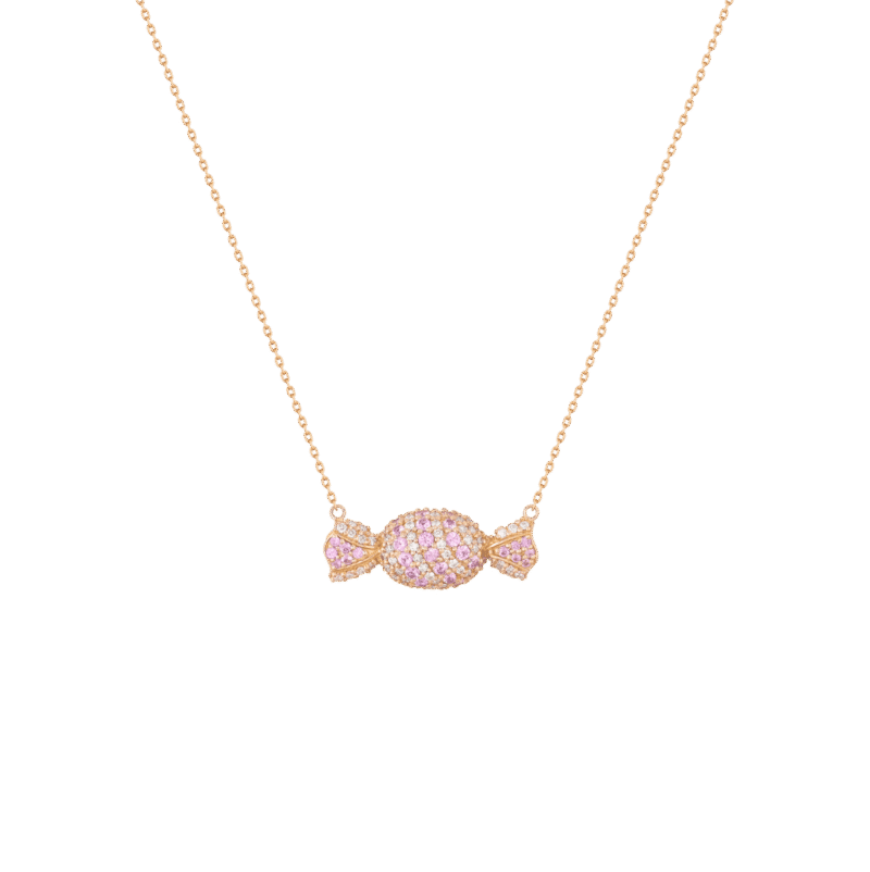 Candy Necklace, 18kt rose gold, set with brilliant-cut white diamond, and pink sapphire