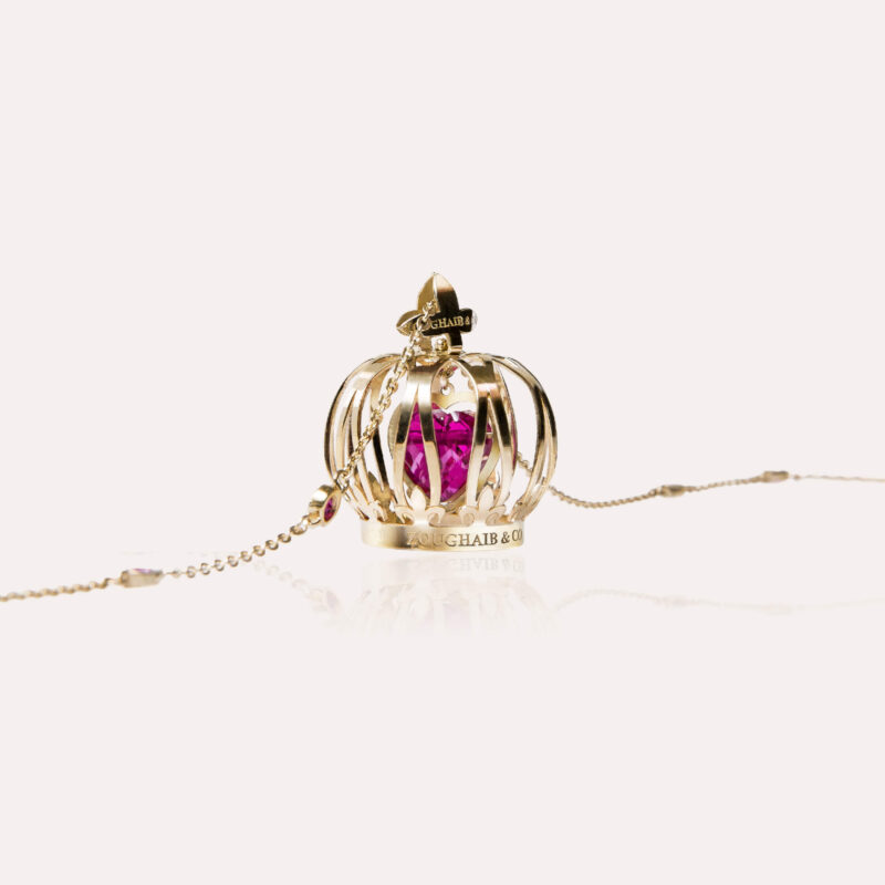 Crown 3D Gold Necklace with Colored Stones - Image 3