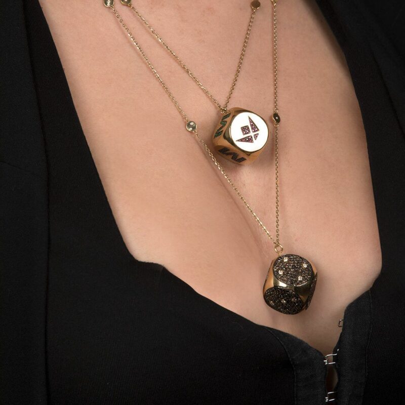 Dice MOM Diamond Necklace with Precious colored stones - Image 2
