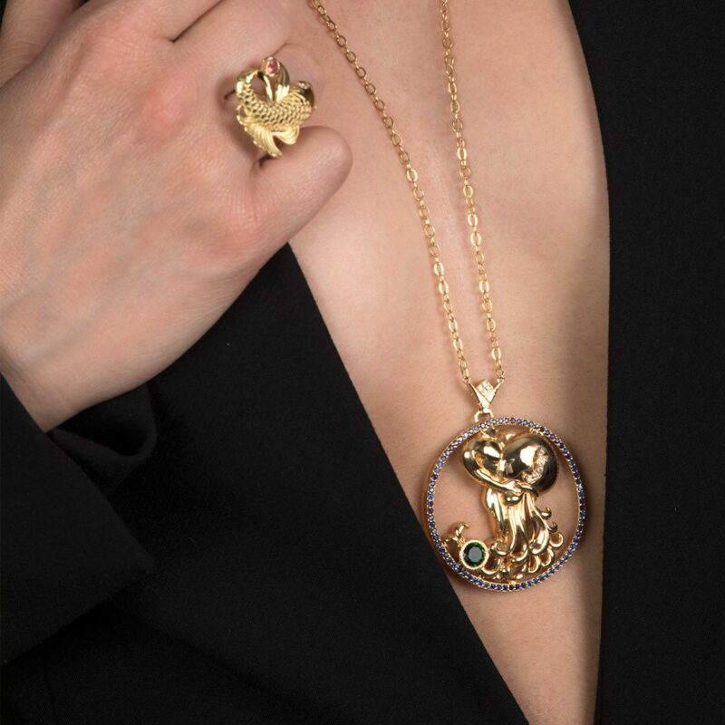 Zodiac Diamond Necklace Aquarius with Precious Colors - Image 3