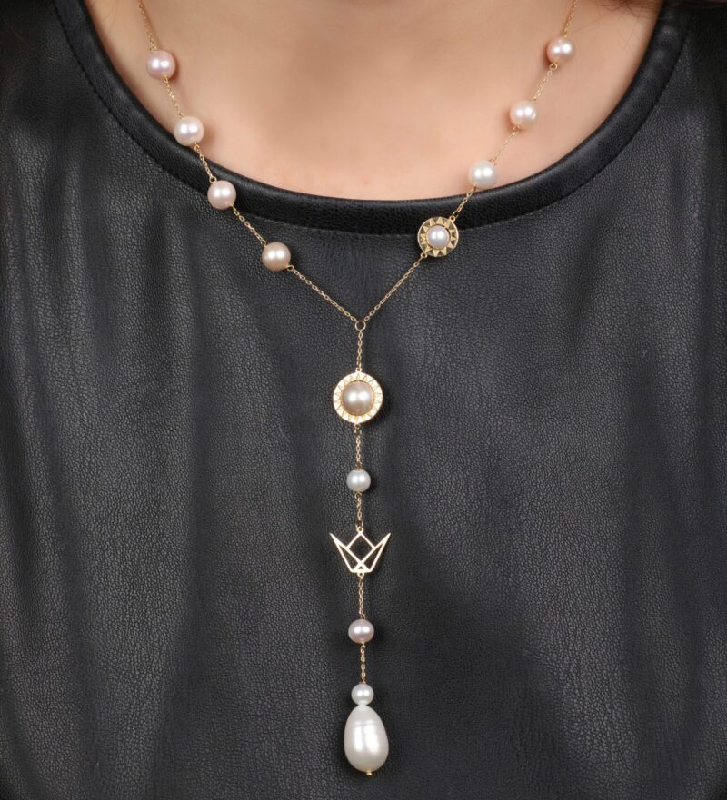 Emblem Gold Necklace with Pearls - Image 2