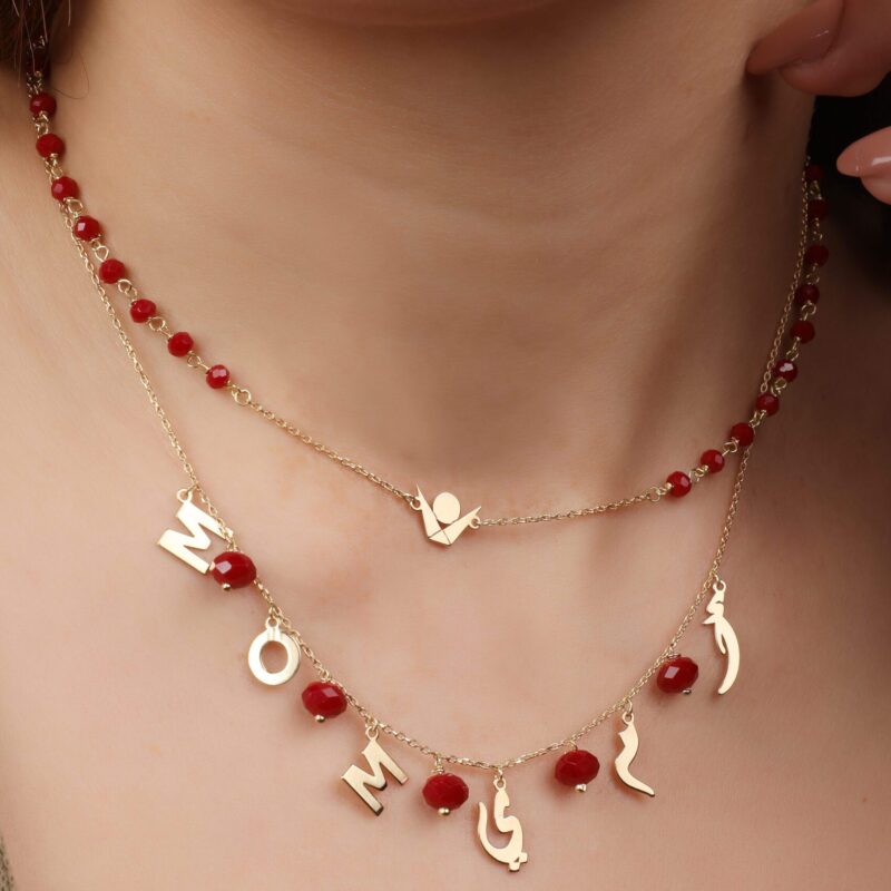 Oummi MOM Gold Necklace with Colored Stones - Image 2