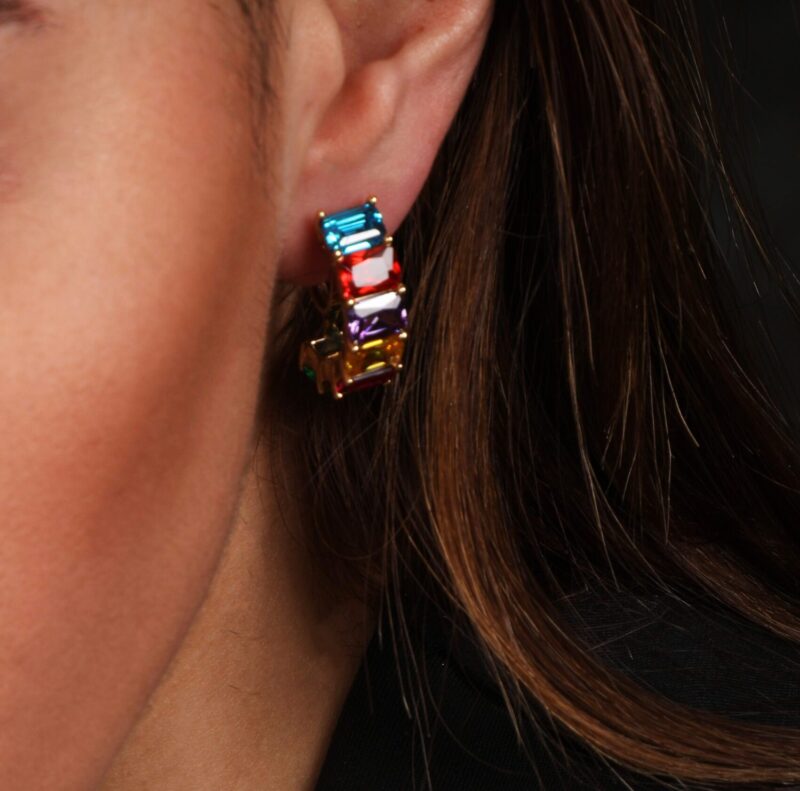 Daily Dazzle Earrings with Multicolor stones - Image 3