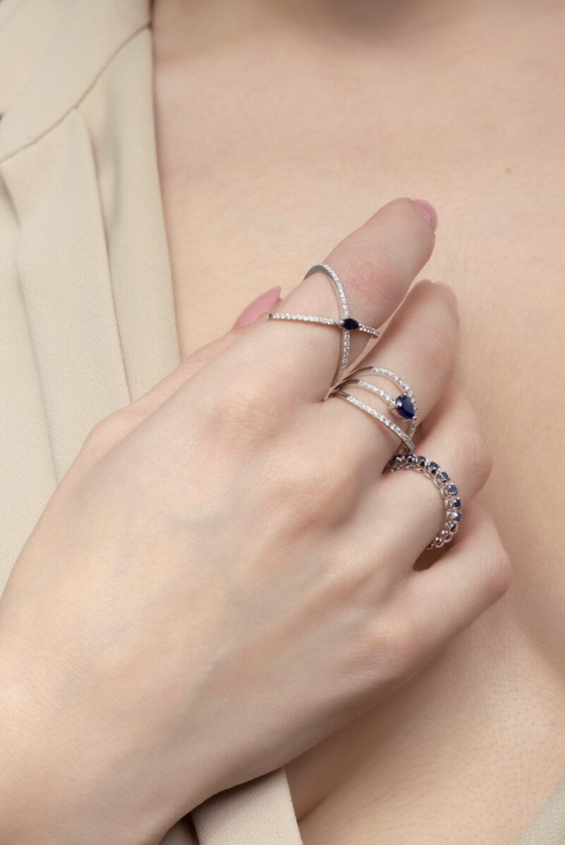 Classic Diamond Ring with Sapphire - Image 2