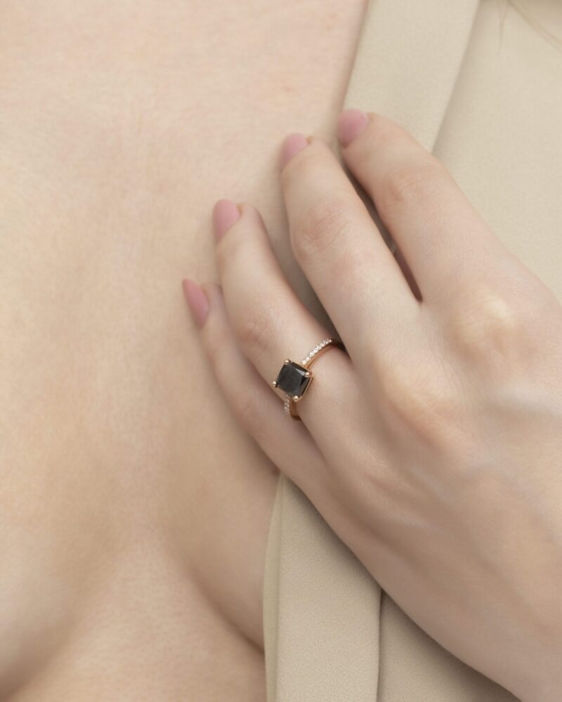 Classic Diamond Ring with Center Black Diamond - Image 2