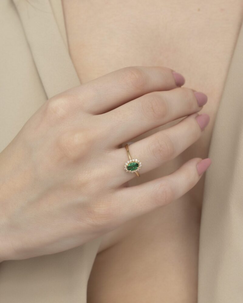 Classic Diamond Ring with Colored Stone - Image 2