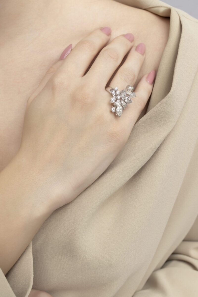 Classic Diamond Ring with Emerald-cut  Marquise and Pear - Image 3