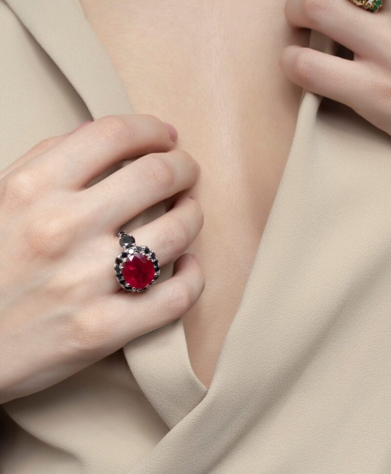 Daily Dazzle Fancy Black Diamond Ring with Colored Stones - Image 2