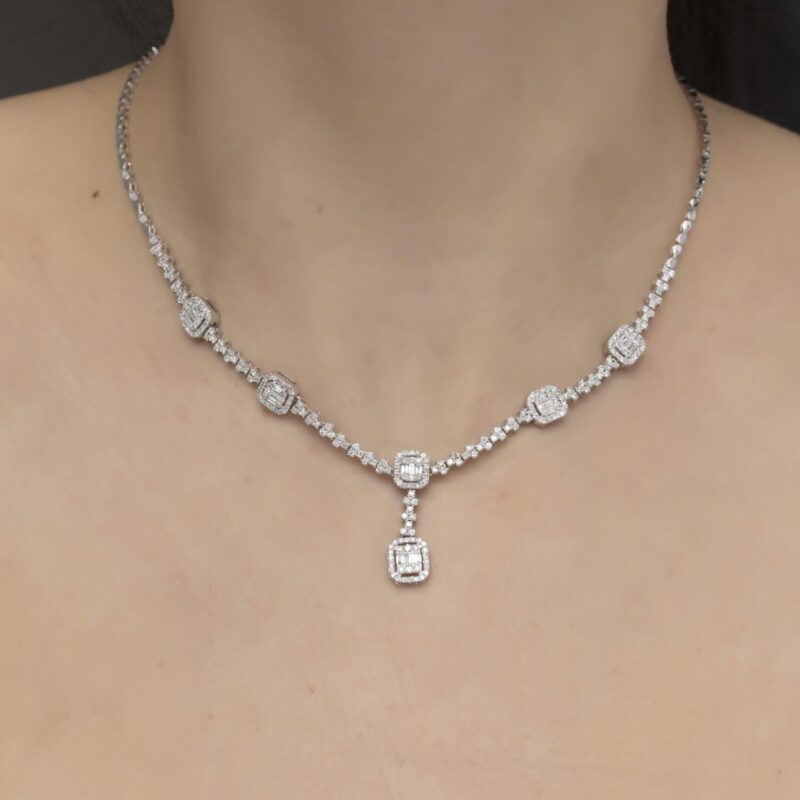 Classic  Diamond Necklace with Baguette - Image 3