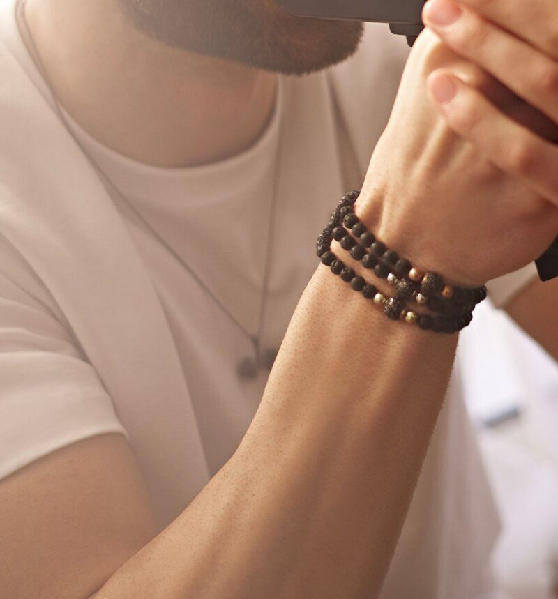 Men Black Diamond Bracelet with Precious Beads - Image 3