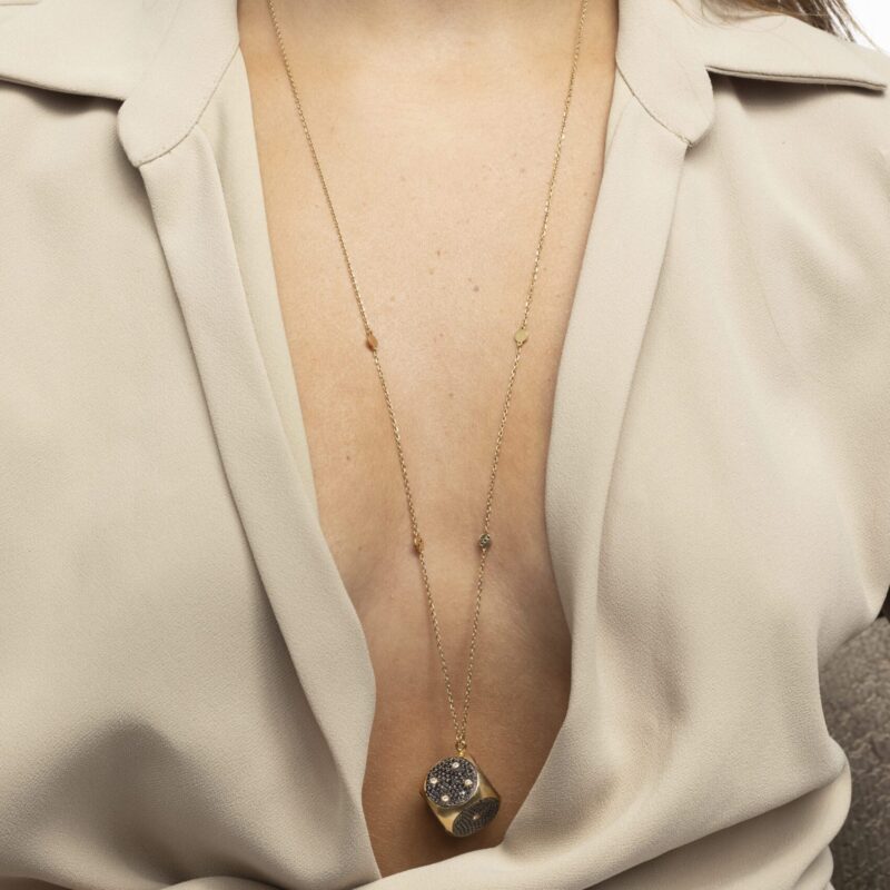 Dice Diamond Necklace with Black Diamond - Image 2