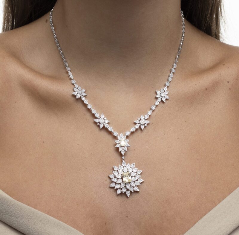 Classic Diamond Necklace with Colored Stones - Image 3