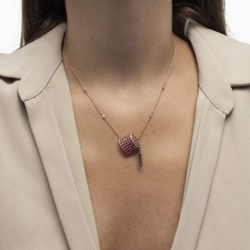 Tarboush Diamond Necklace with Ruby - Image 2