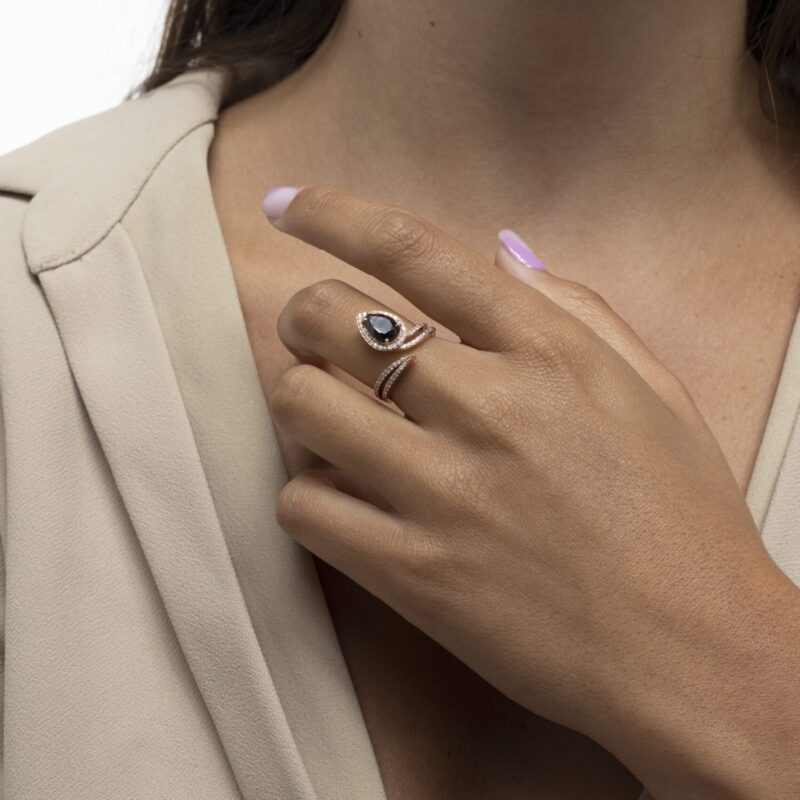 Classic Diamond Ring with Center Black Diamond - Image 2