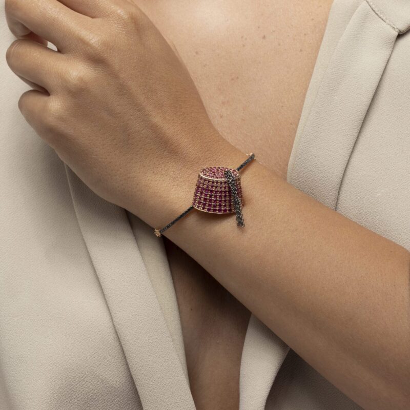 Tarboush Fancy Diamond Bracelet with Ruby - Image 3