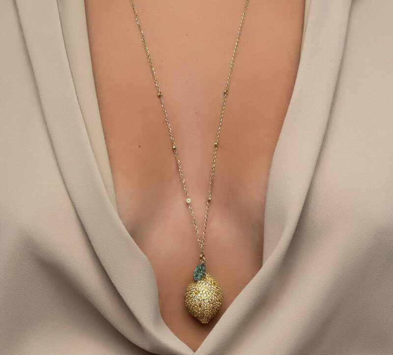 Exotic Summer Diamond Lemon Necklace with Sapphire and Emerald - Image 2