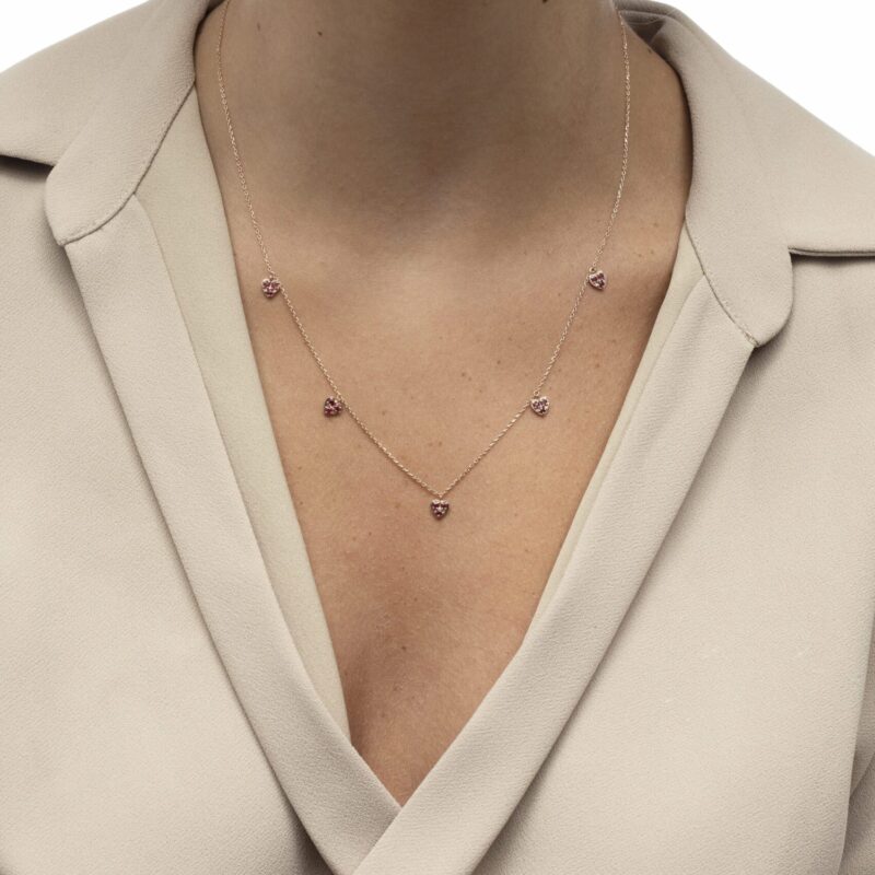 Classic Gold Necklace Love Hearts with Ruby - Image 2