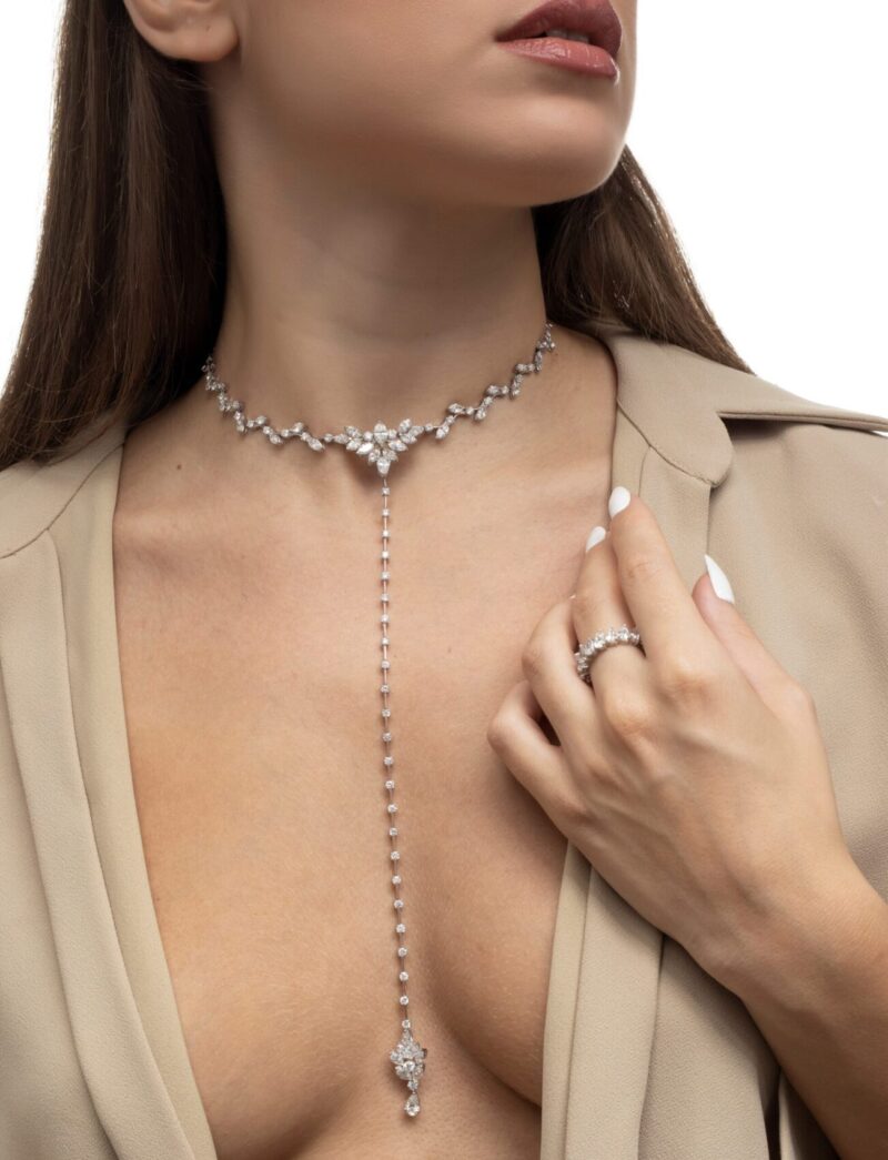 Classic Diamond Necklace with Marquise and Pear - Image 3
