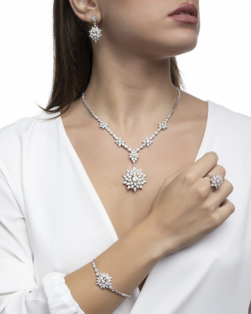 Classic Diamond Necklace with Colored Stones - Image 2