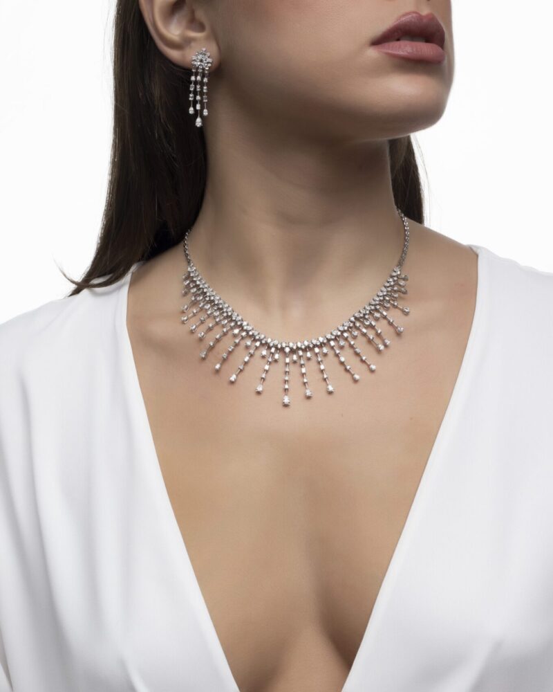 Bridal Diamond Necklace with Baguette and Pear - Image 3