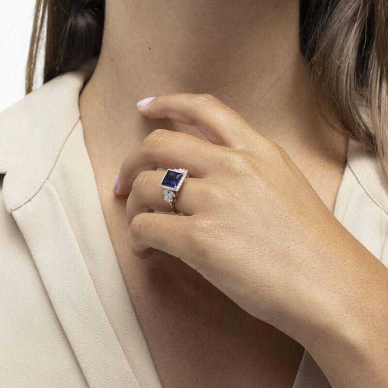 Classic Diamond Ring with Marquise and Precious Stone - Image 2