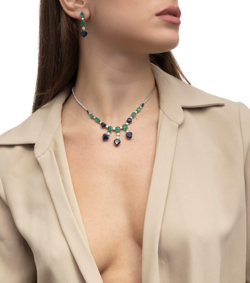 Daily Dazzle Diamond Necklace with Sapphire and Emerald - Image 2