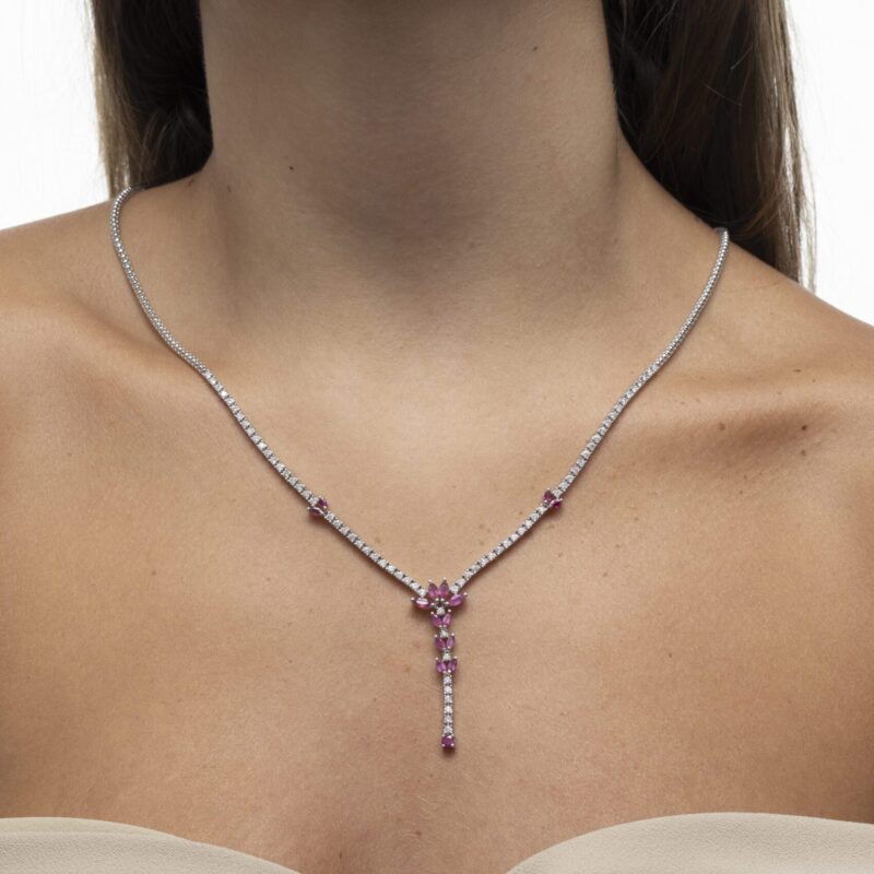 Classic Diamond Necklace with Ruby - Image 2