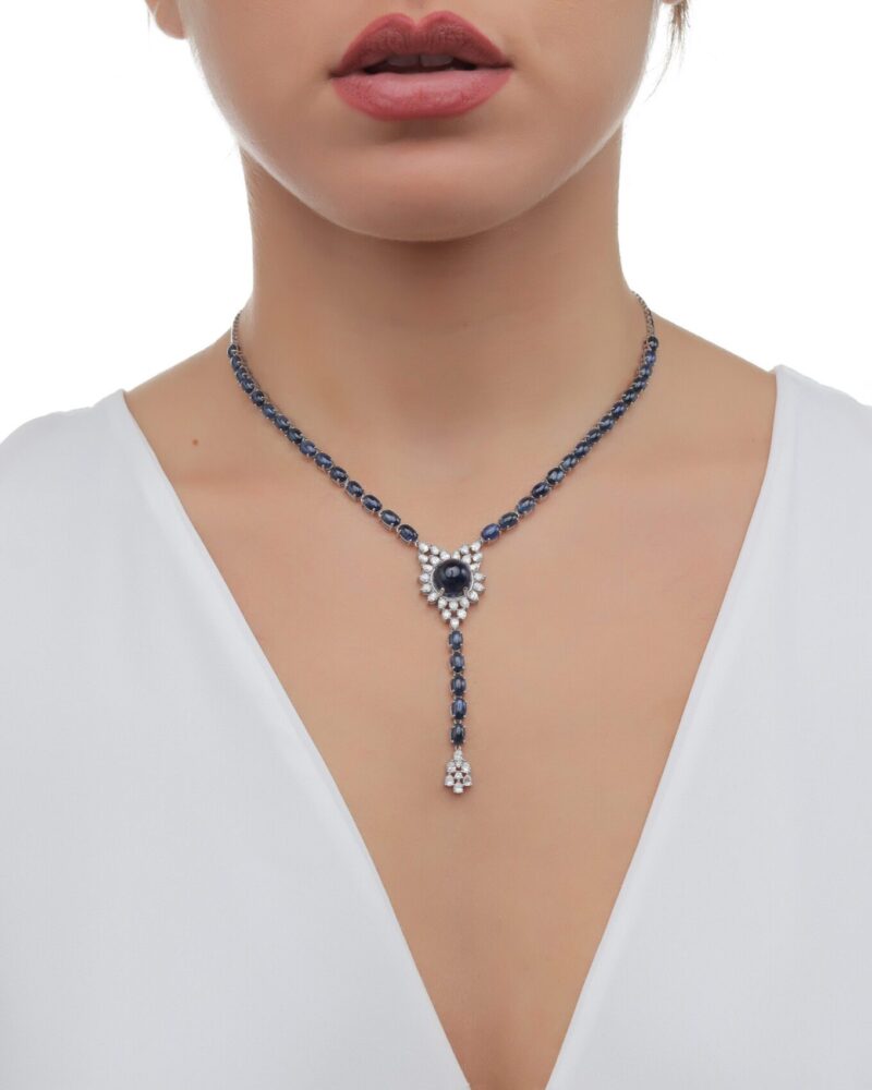 Classic Diamond Necklace with Sapphire - Image 2