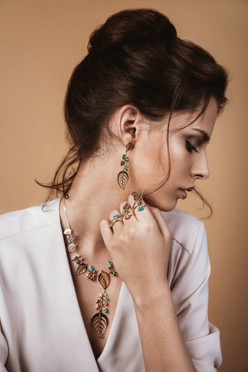 Leaves Gold Ring with Colored Stones - Image 2