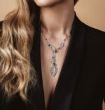 Leaves Diamond Necklace with Emerald and Sapphire - Image 3