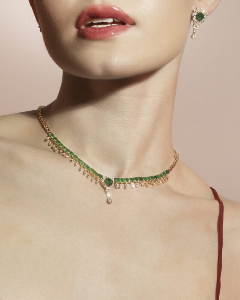Classic Diamond Necklace with Emerald - Image 2
