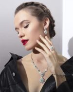 Classic Diamond Earrings with Emerald - Image 2