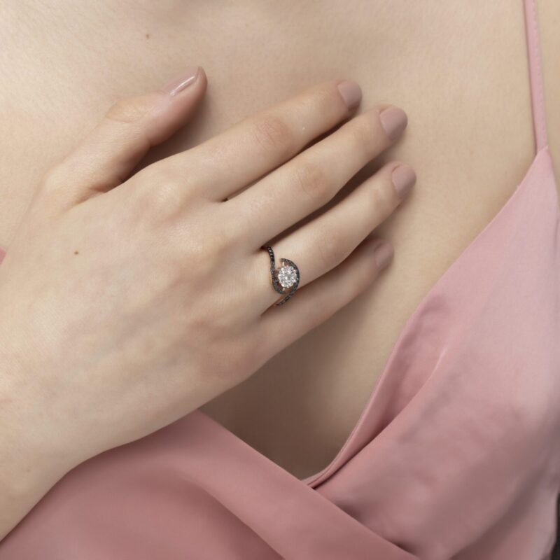 Classic Diamond Ring with Fancy Black Diamond - Image 2