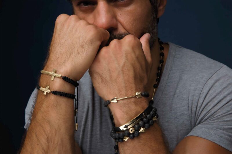 Men Arrow Gold Bracelet with Precious Beads - Image 2